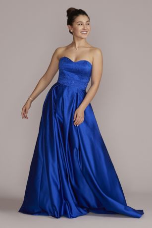 Strapless Satin A-Line with Pleated ...